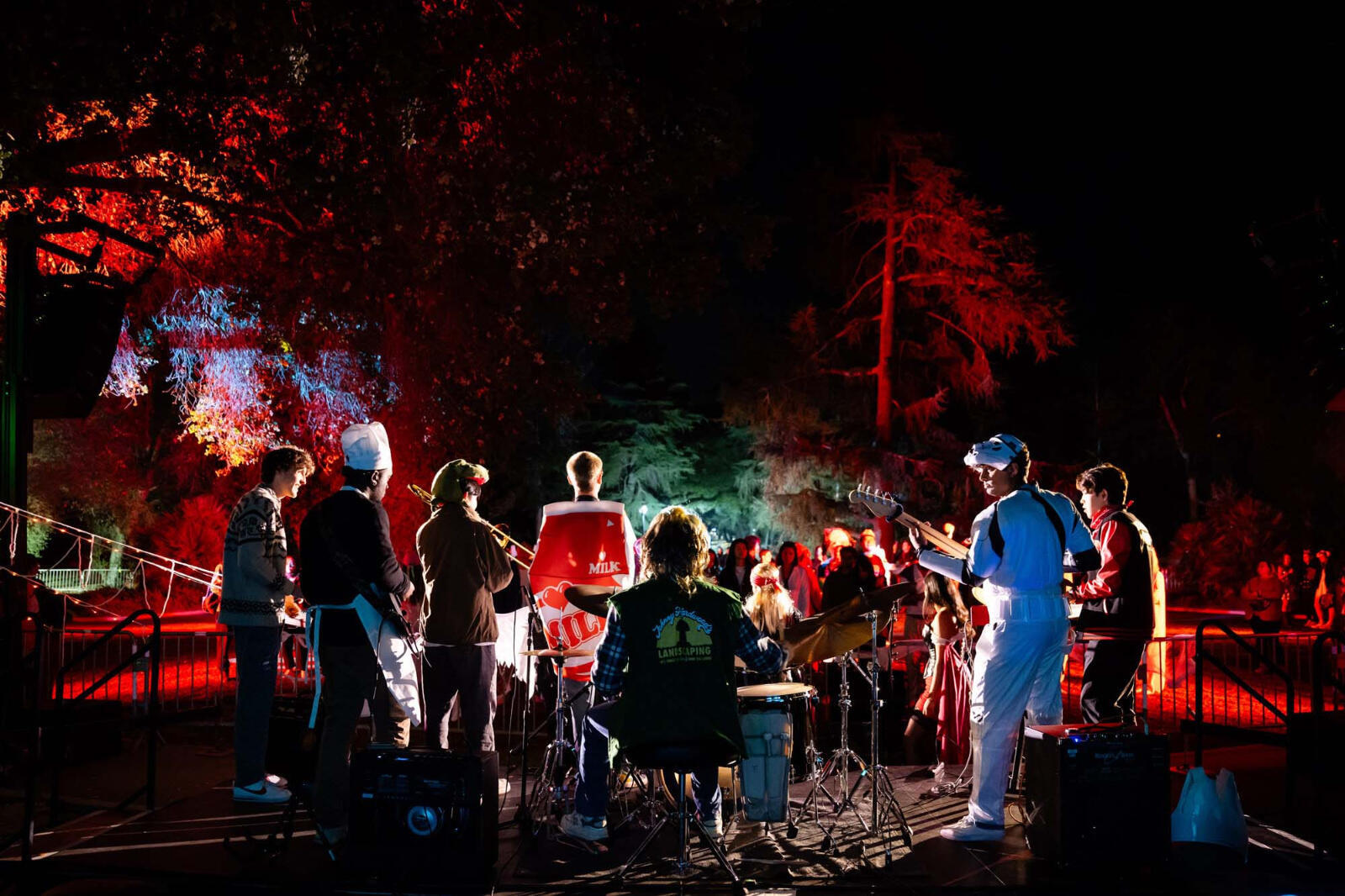 A student band plays at the annual Mausoleum Party