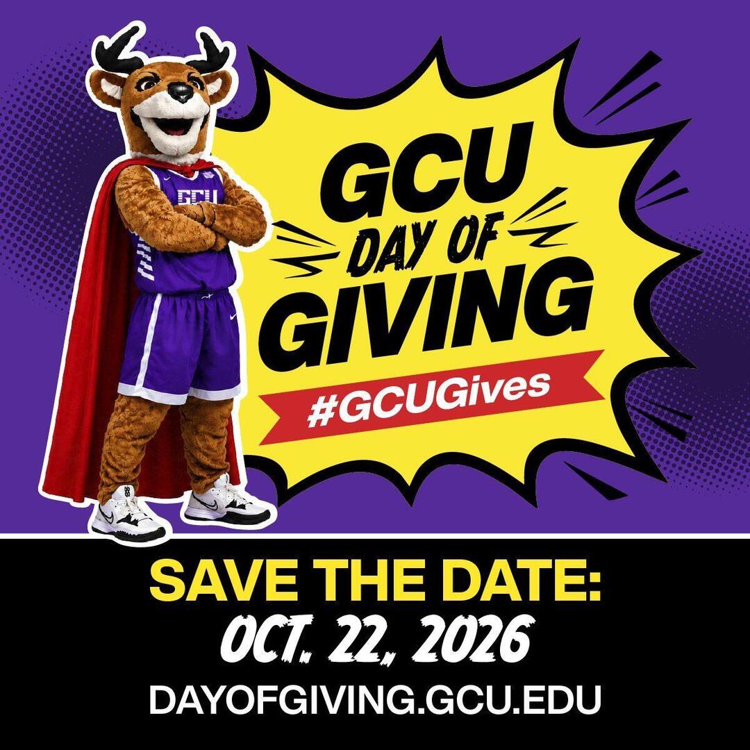 GCU Day of Giving square post with Thunder the mascot, save the date Oct. 22, 2026