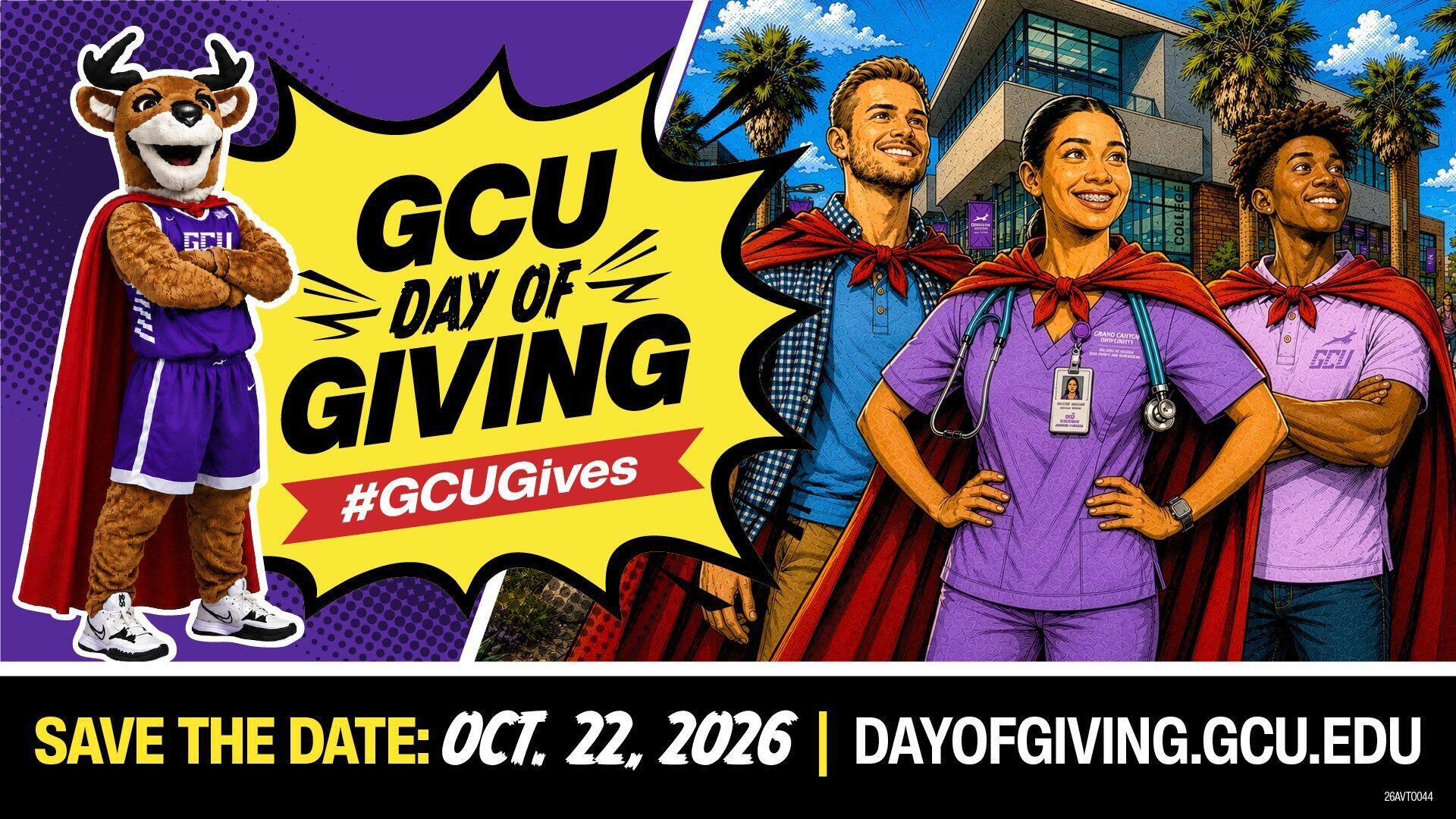 GCU Day of Giving virtual meeting background, save the date Oct. 22, 2026